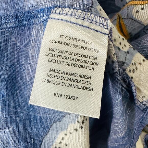 Alex & Parker Blue Gold Foiled Lily Sheer Ruffle Hem Short Sleeve Blouse Sz 3X - Picture 5 of 6